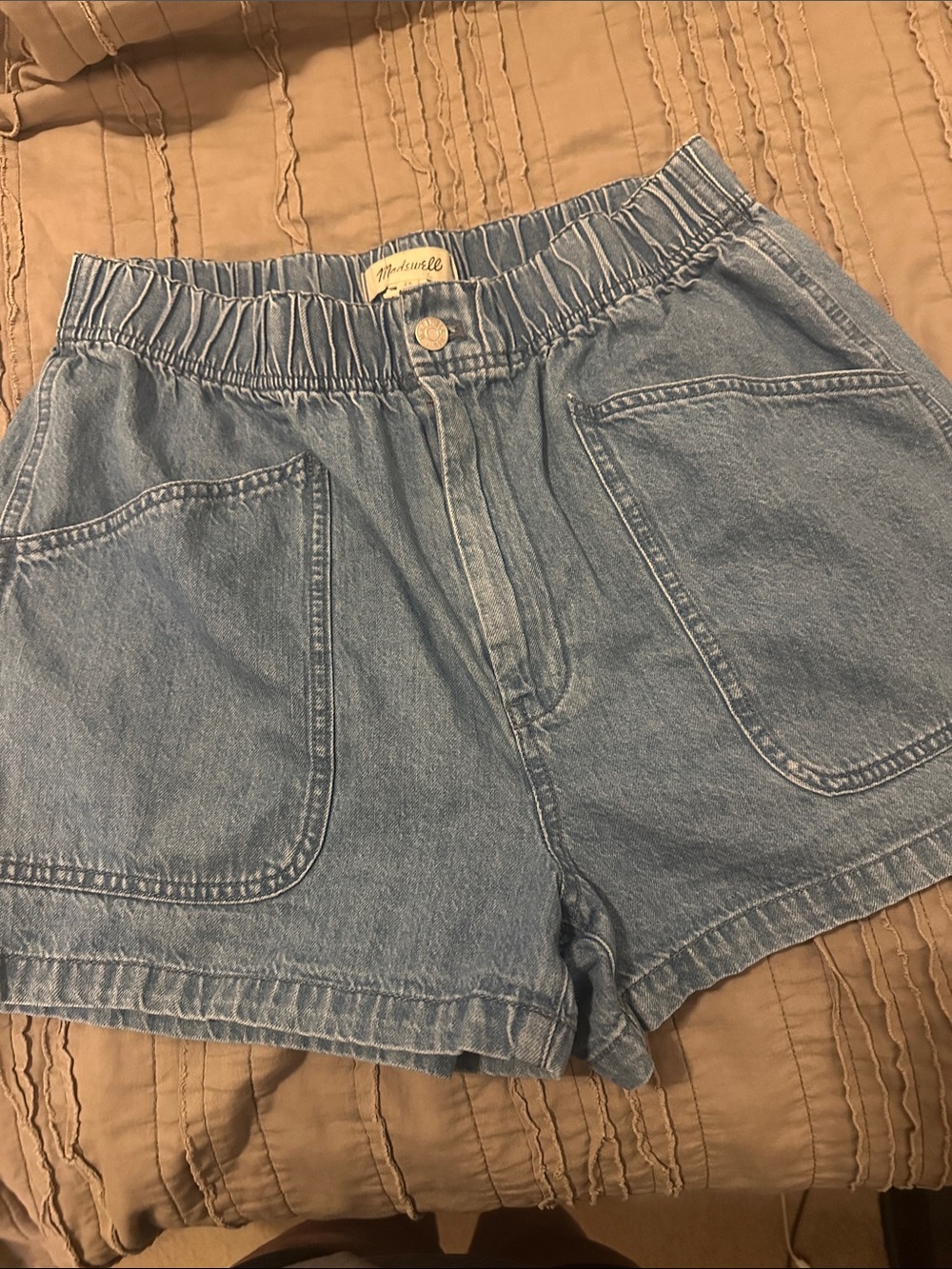 Madewell Elastic Waist Light Blue Denim Shorts